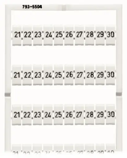 [793-5504] NUMMERING RIJGKLEM 21-30 (x10) (prijs/card)